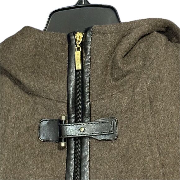 Ellen Tracy Petite Hooded Coat Wool Blend Army Green Pockets Women's Size 4P - Picture 3 of 5